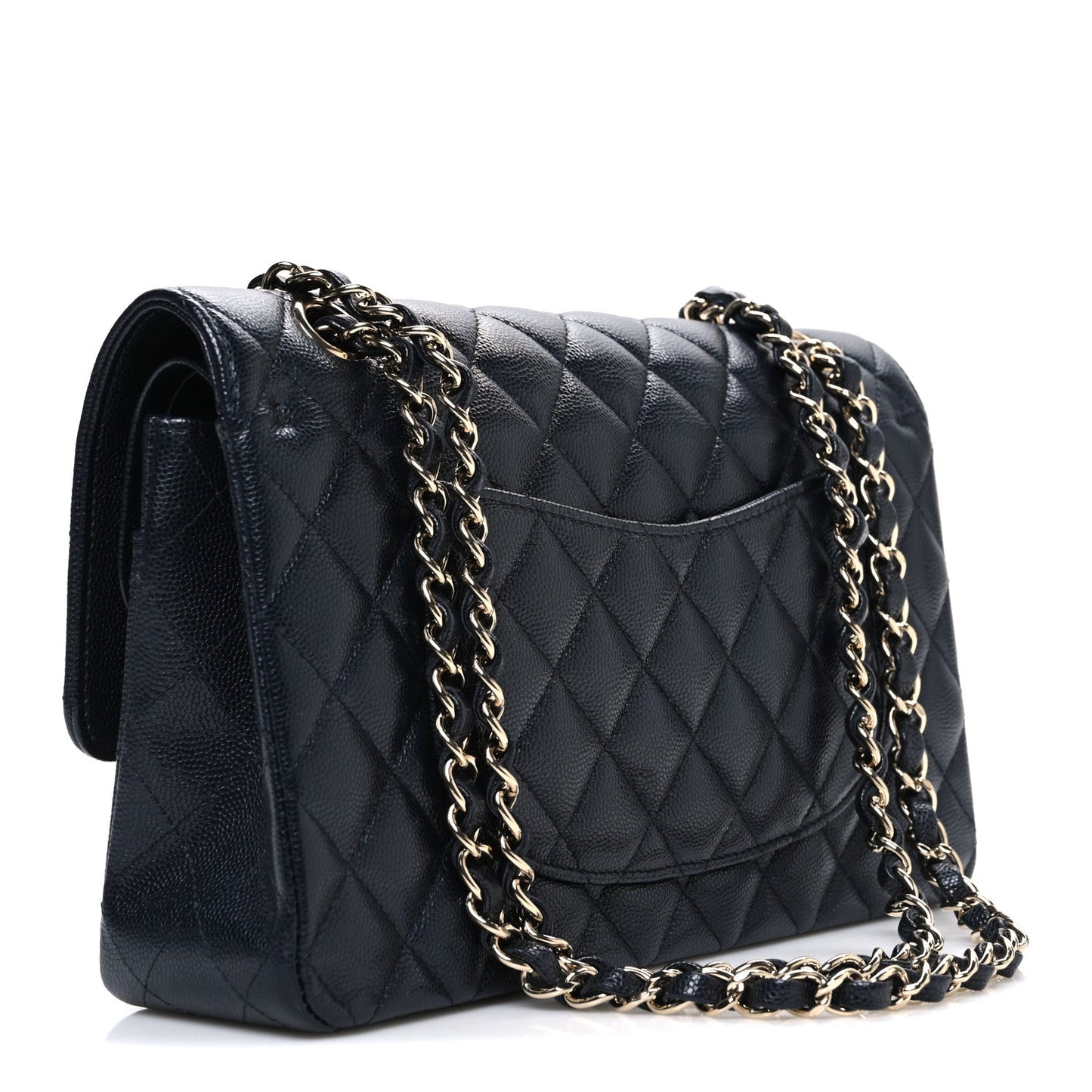Caviar Quilted Medium Double Flap Navy