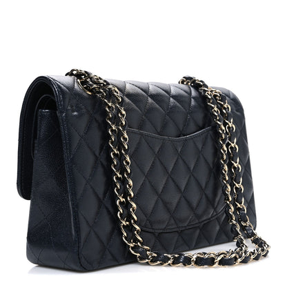 Caviar Quilted Medium Double Flap Navy