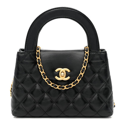 Shiny Aged Calfskin Quilted Nano Kelly Shopper Black