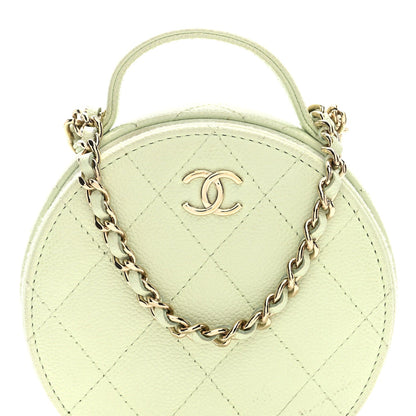 Caviar Quilted Round Handle With Care Vanity With Chain Light Green