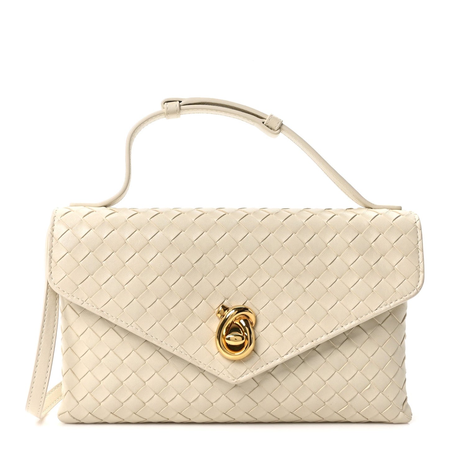 Nappa Intrecciato Knot Lock Top Handle Crossbody Bag Sea Salt