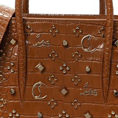 Calfskin Crocodile Embossed Studded Medium Paloma Brown