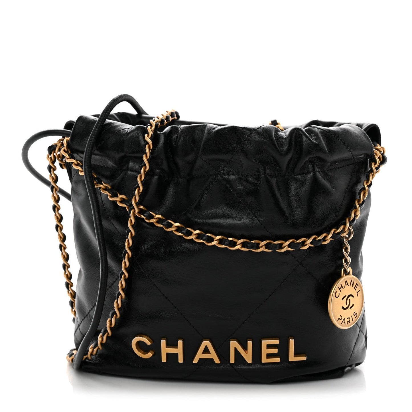 Shiny Calfskin Quilted Mini Chanel 22 Black