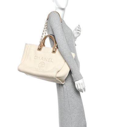 Canvas Pearl Medium Deauville Tote Ecru Beige