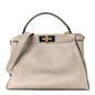 Vitello Seta Shiny Nappa Medium Peekaboo Iconic Satchel Grigio Polvere Magenta
