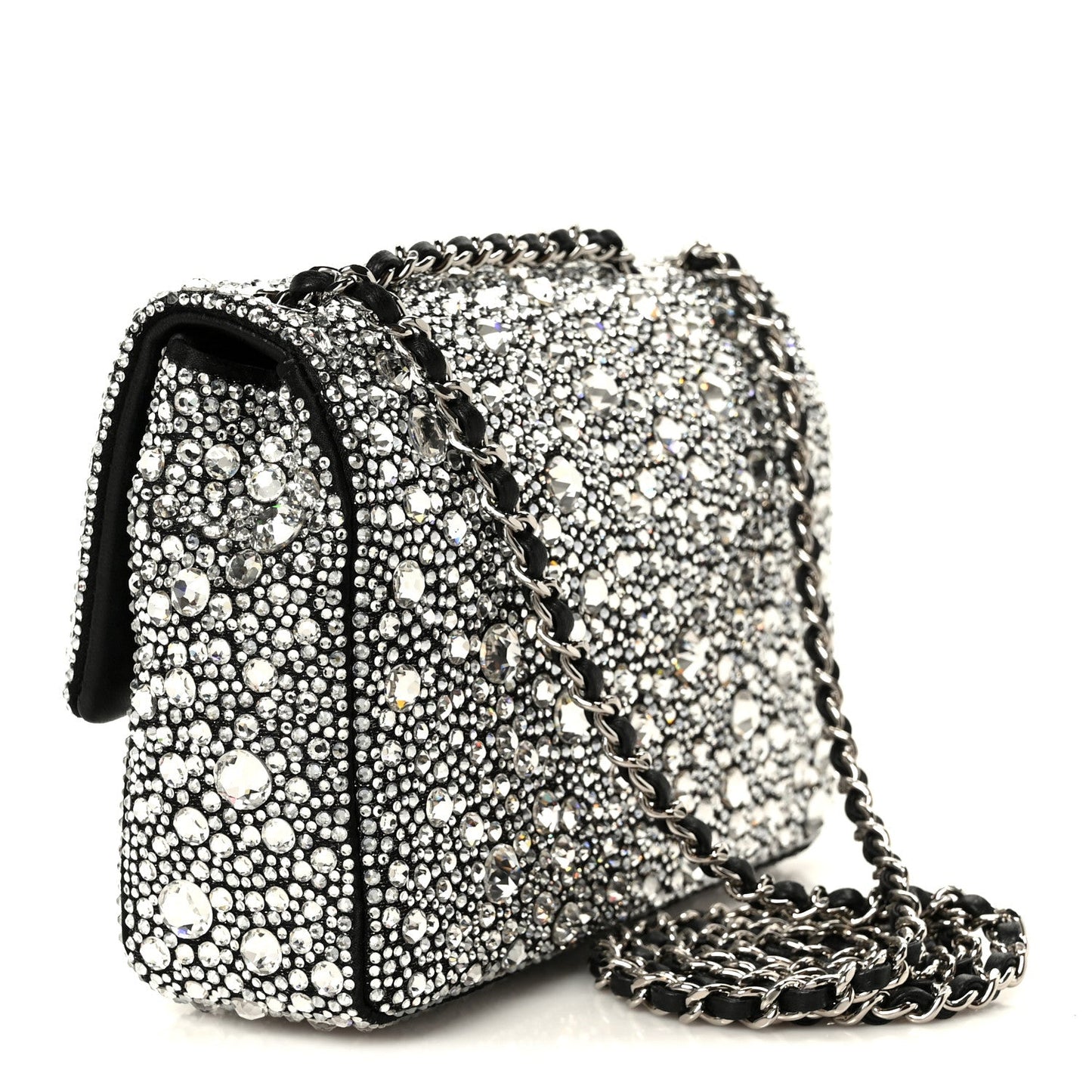 Satin Strass Mini Flap Silvery Black