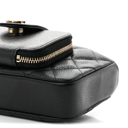 Caviar Quilted Business Affinity Phone Holder With Chain Black