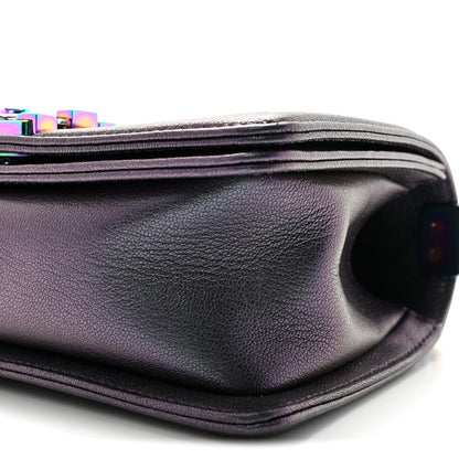 Iridescent Goatskin Quilted Small Boy Flap Purple