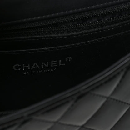 Patent Calfskin Quilted Mini Rectangular Flap Black