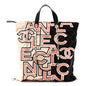 Nylon Stitched Printed Logo Shopping Bag Black White