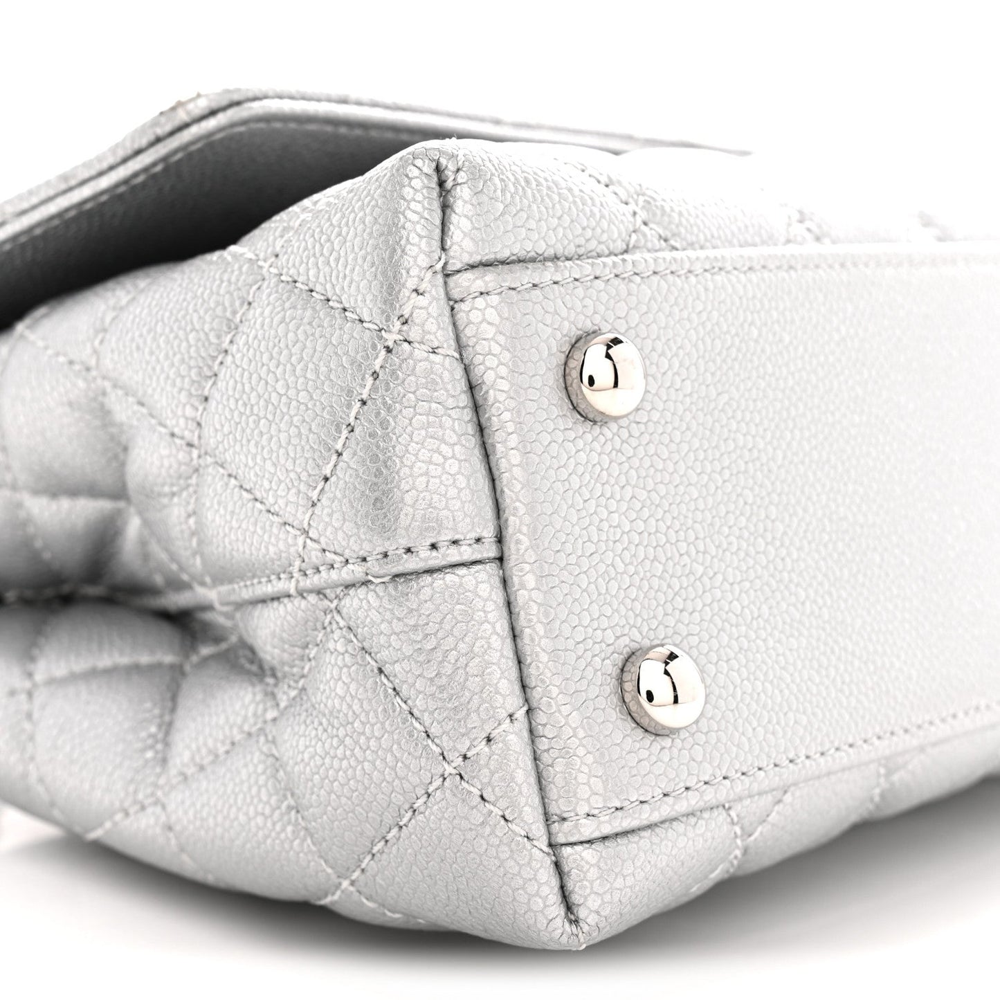 Metallic Caviar Quilted Mini Coco Handle Flap Silver