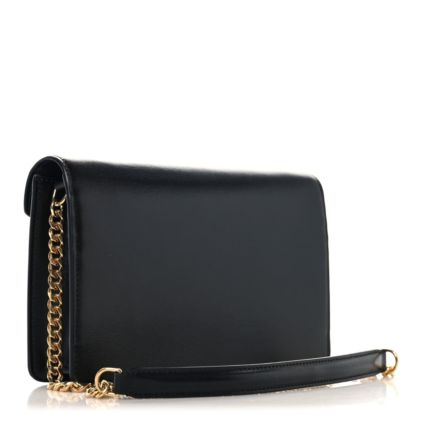 Shiny Calfskin Triomphe Margo Wallet on Chain Black