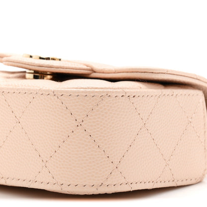 Caviar Quilted Mini Clutch With Chain Light Beige