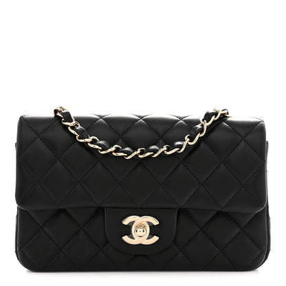 Lambskin Quilted Mini Rectangular Flap Black