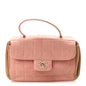 Suede Chocolate Bar Top Handle Flap Pink Beige