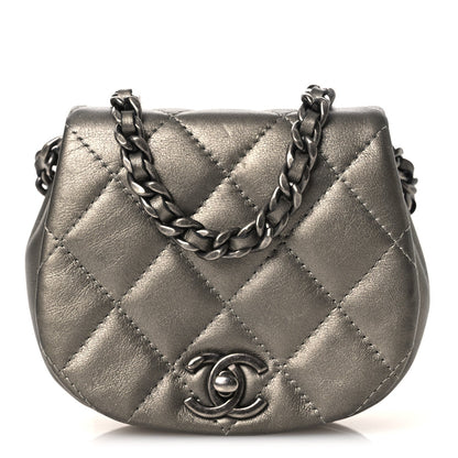 Metallic Calfskin Quilted Mini Coco Mail Clutch Ruthenium