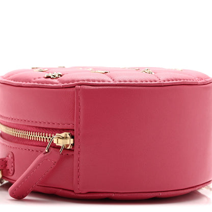 Lambskin Quilted Studded Round Clutch With Chain Dark Pink