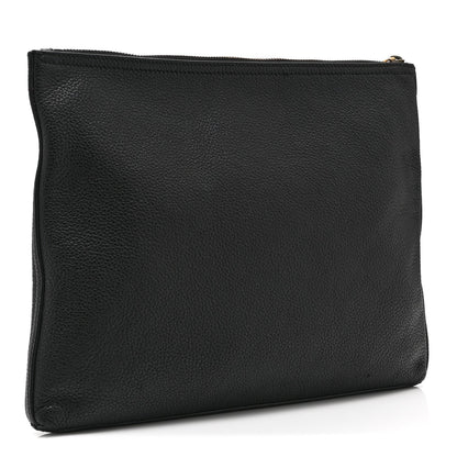 Pebbled Calfskin Medium Logo Portfolio Clutch Black
