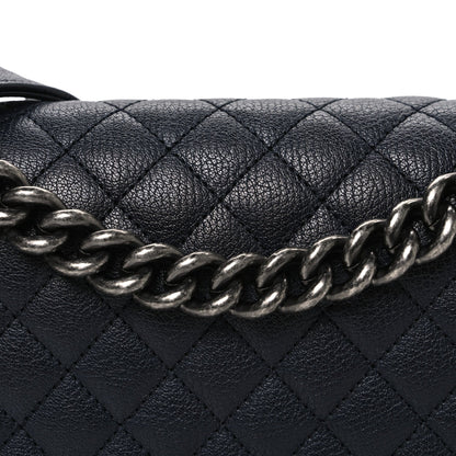 Goatskin Quilted Patent Medium Duo Boy Flap Black