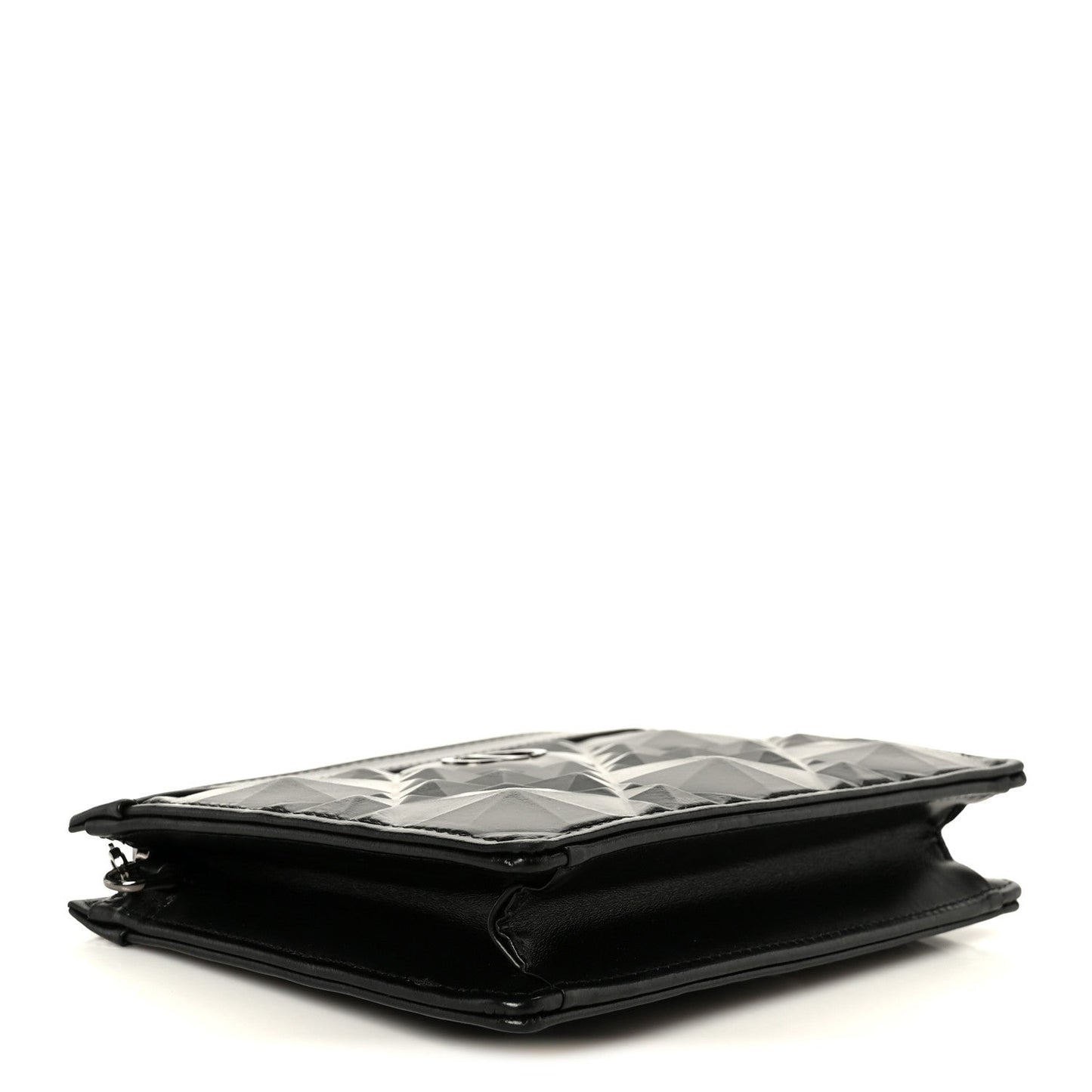 Calfskin Macrocannage Diamond Caro Zipped Pouch With Chain Black