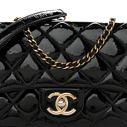 Patent Goatskin Quilted Small CC Eyelet Flap Black