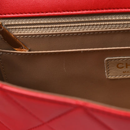 Lambskin Quilted Large Golden Class Flap Red