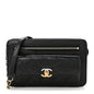 Lambskin Quilted Front Pocket Clutch With Chain Black