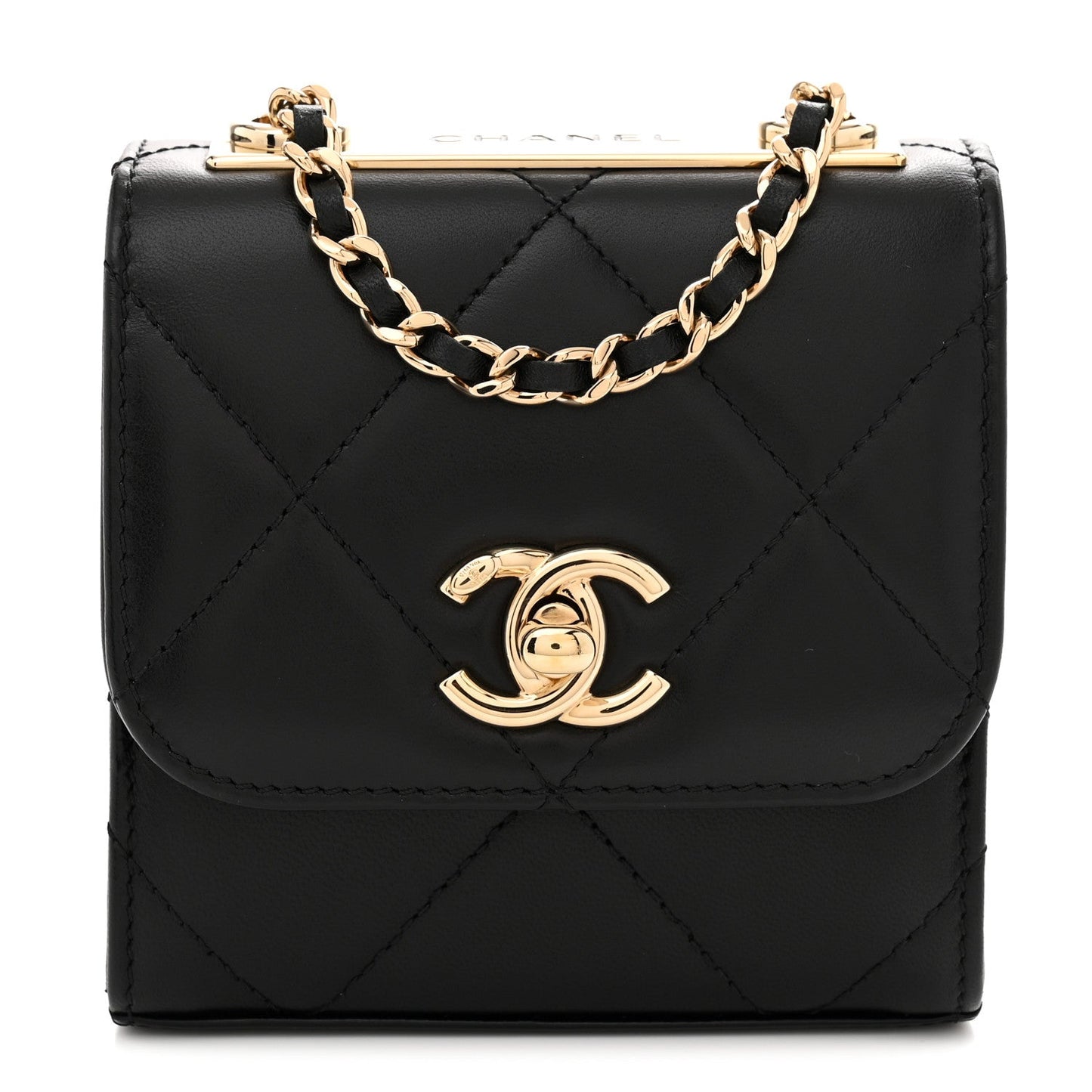 Lambskin Quilted Mini Trendy CC Chain Wallet Black