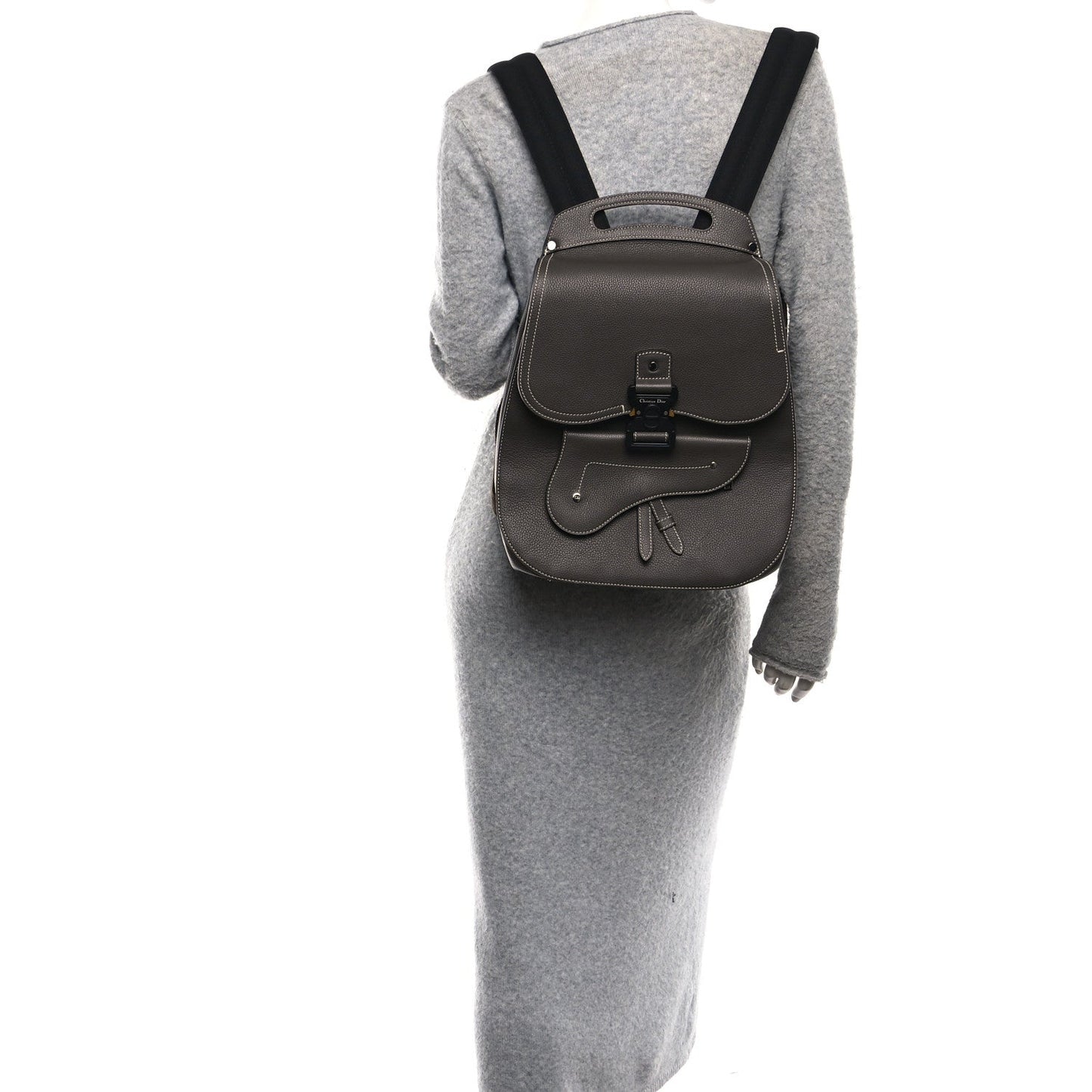 Grained Calfskin Maxi Gallop Sling Bag Grey