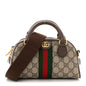 GG Supreme Monogram Textured Dollar Calfskin Web Mini Ophidia Top Handle Bowler Bag Beige Ebony New Acero