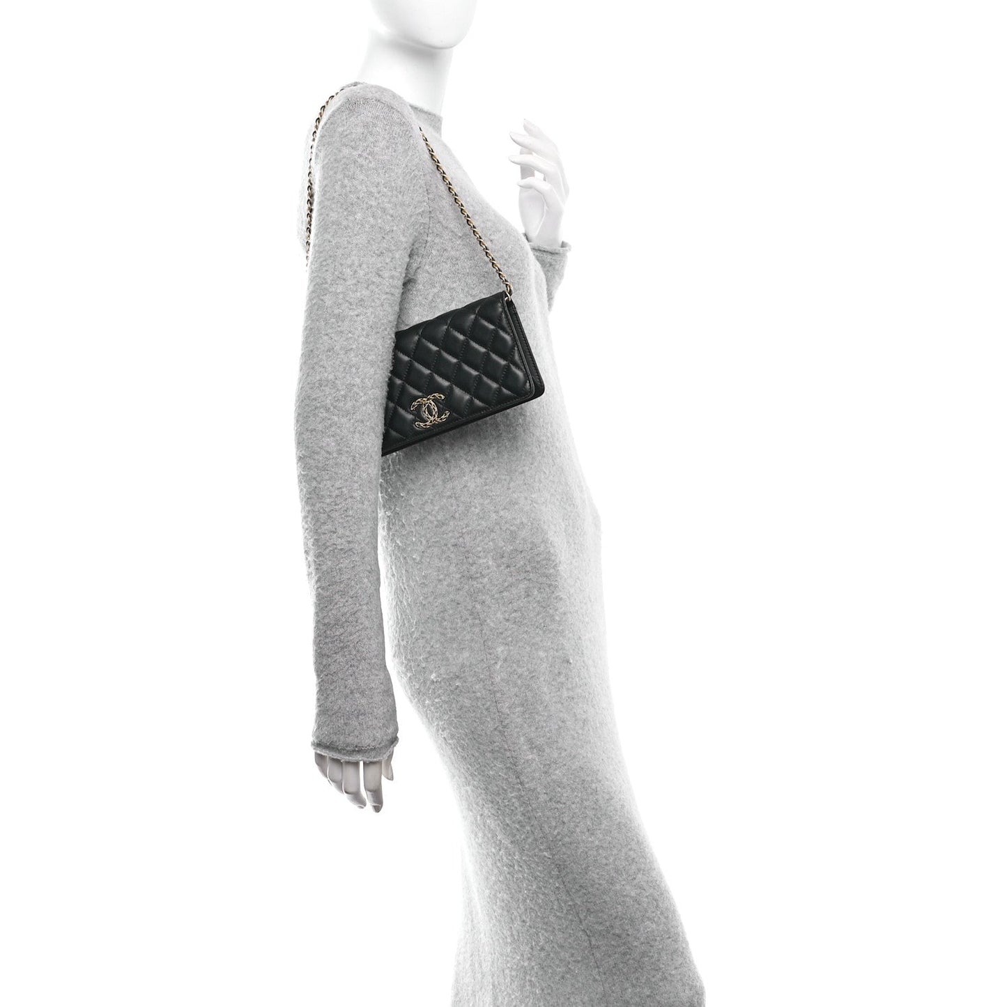 Lambskin Quilted CC Clutch On Chain Black