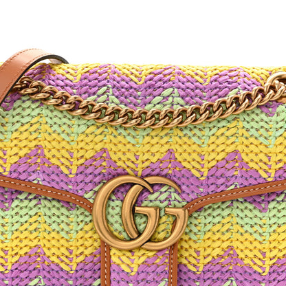 Calfskin Raffia Woven Small GG Marmont Shoulder Bag Multicolor