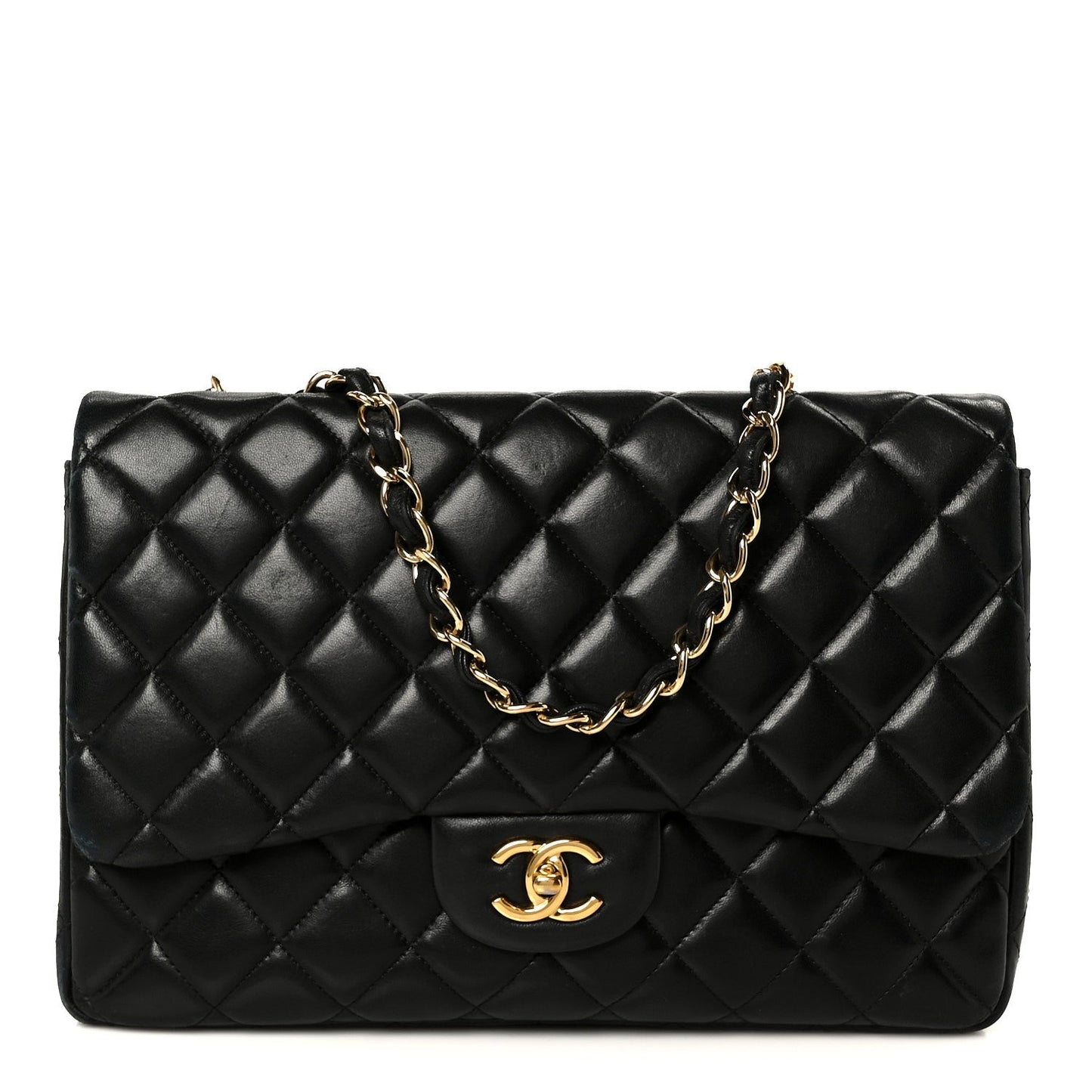 Lambskin Quilted Jumbo Single Flap Black