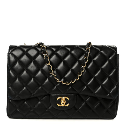 Lambskin Quilted Jumbo Single Flap Black