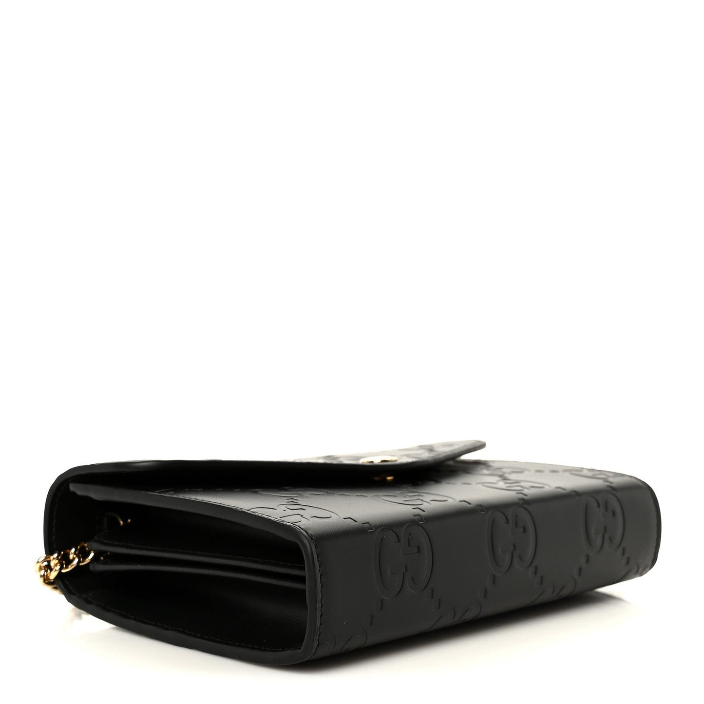 Calfskin GG Debossed Chain Wallet Black