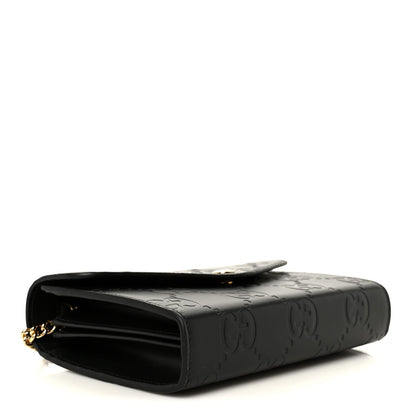 Calfskin GG Debossed Chain Wallet Black