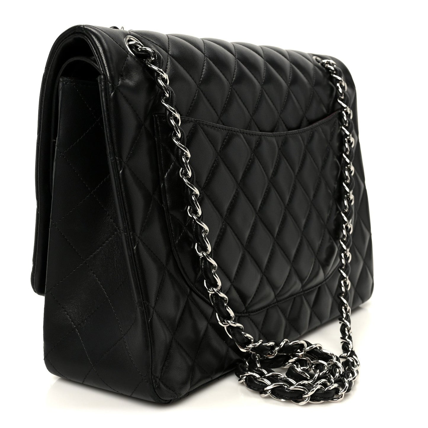 Lambskin Quilted Maxi Double Flap Black