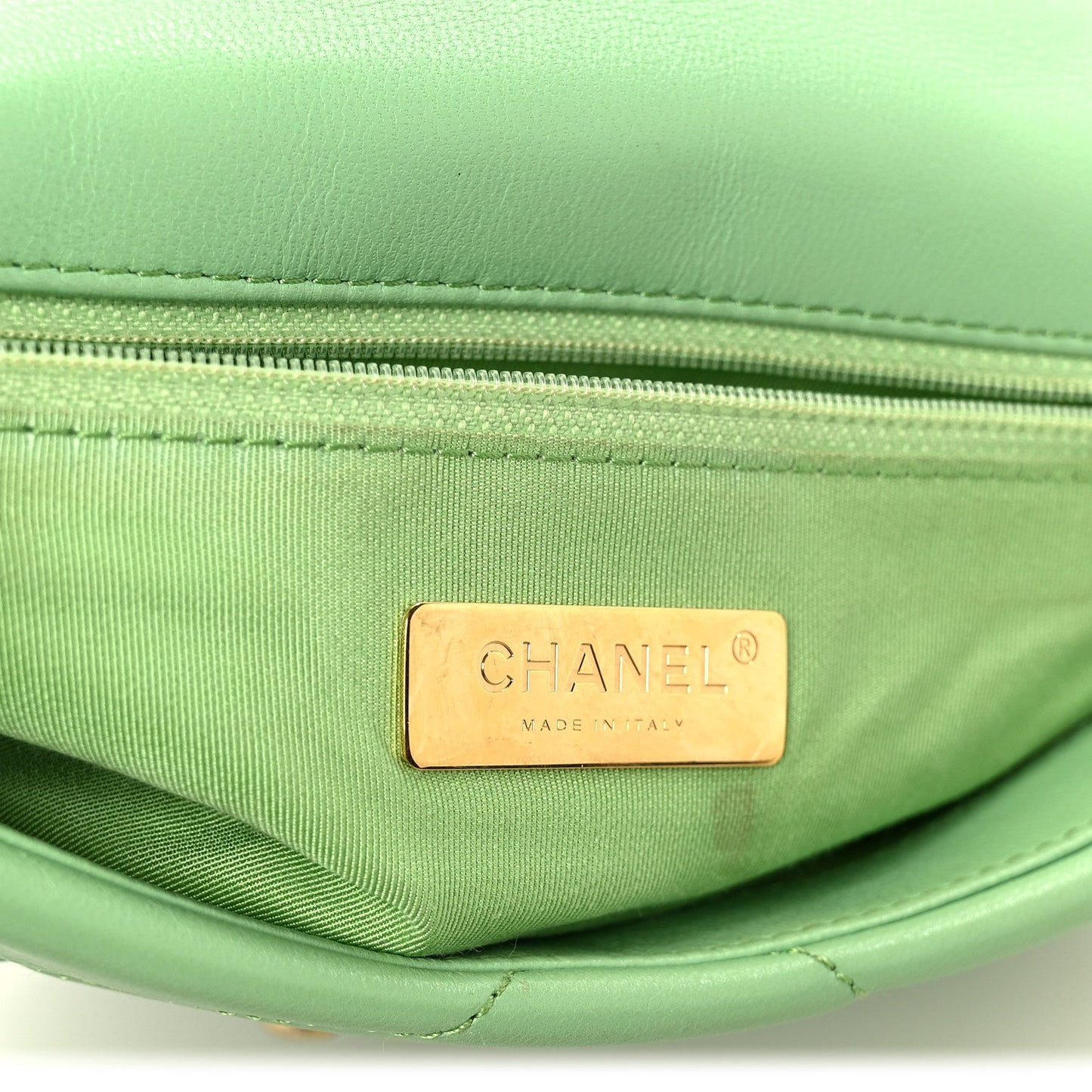 Goatskin Quilted Medium Chanel 19 Flap Light Green