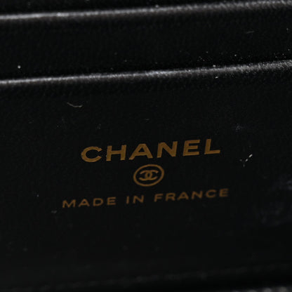 Lambskin Quilted Small Top Handle Vanity Case With Chain Black