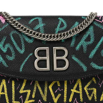 Grained Calfskin Graffiti BB Wallet On Chain Black