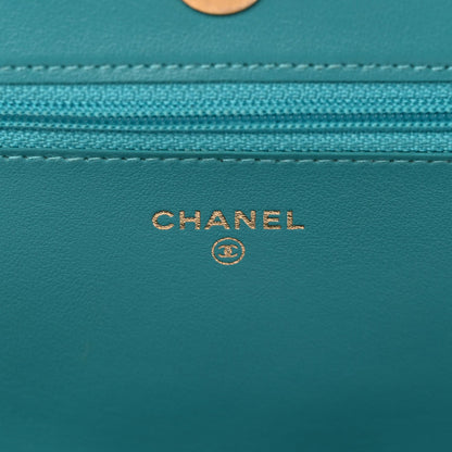 Caviar Quilted Boy Wallet On Chain WOC Light Blue