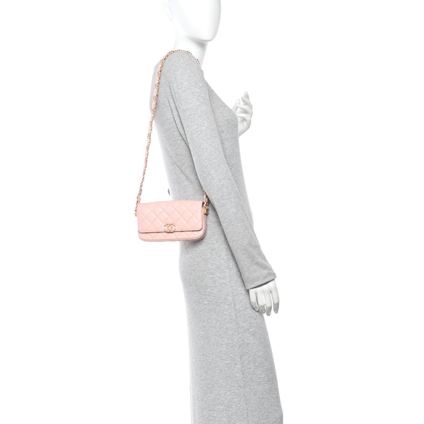 Crumpled Calfskin Quilted Braided CC Mini Flap Light Pink