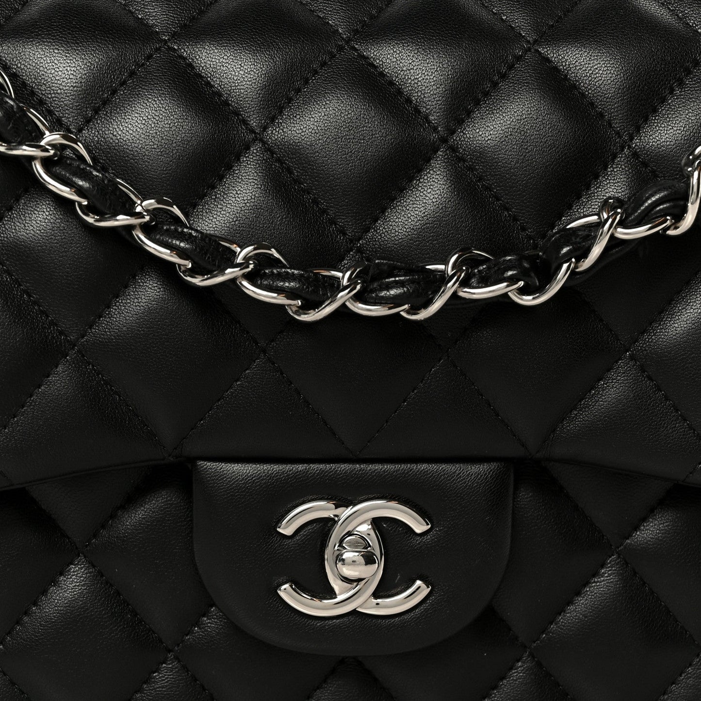 Lambskin Quilted Jumbo Double Flap Black