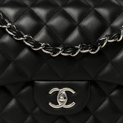 Lambskin Quilted Jumbo Double Flap Black