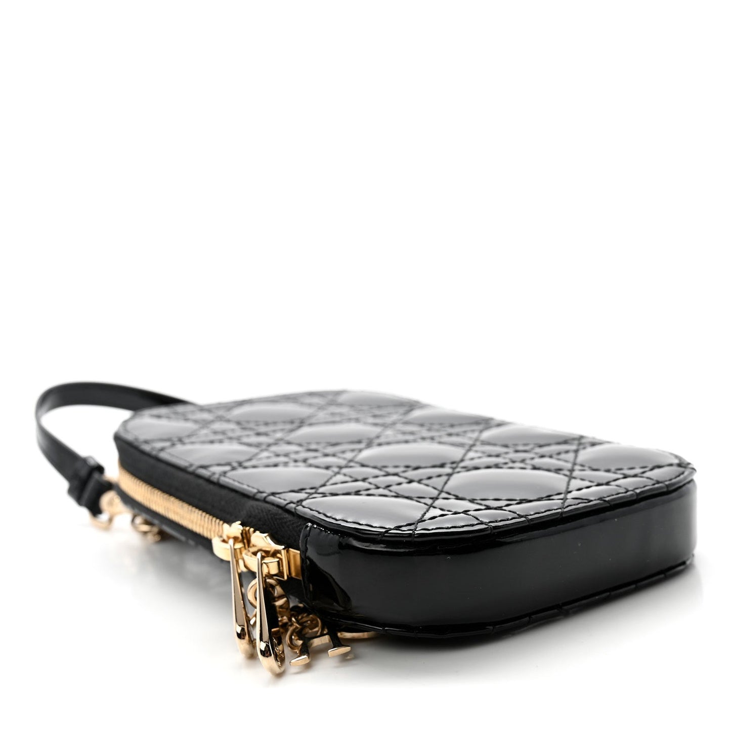 Patent Cannage Lady Dior Phone Holder Black