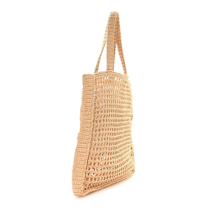 Yarn Raffia Effect Crochet Logo Embroidered Tote Bag Naturale