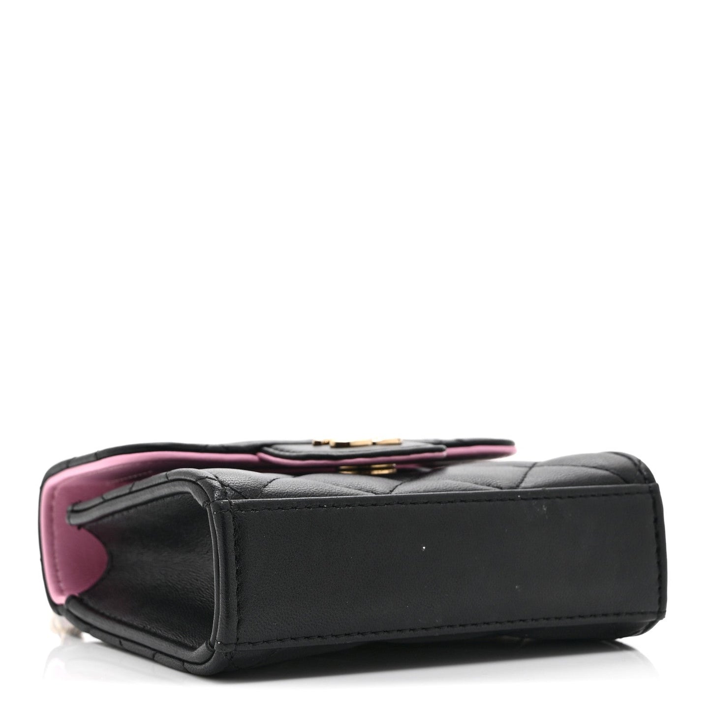 Lambskin Quilted Bi-Color Top Handle Clutch With Chain Black Pink