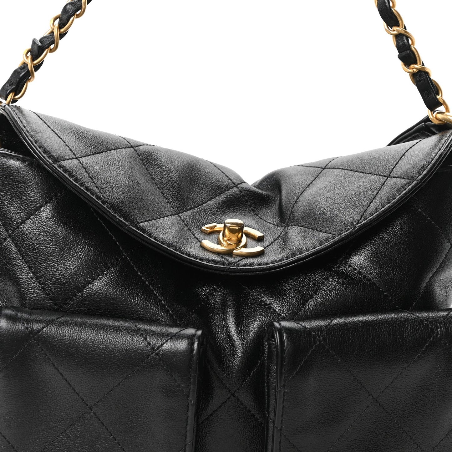 Shiny Calfskin Quilted Small Supple Twins Hobo Bag Black