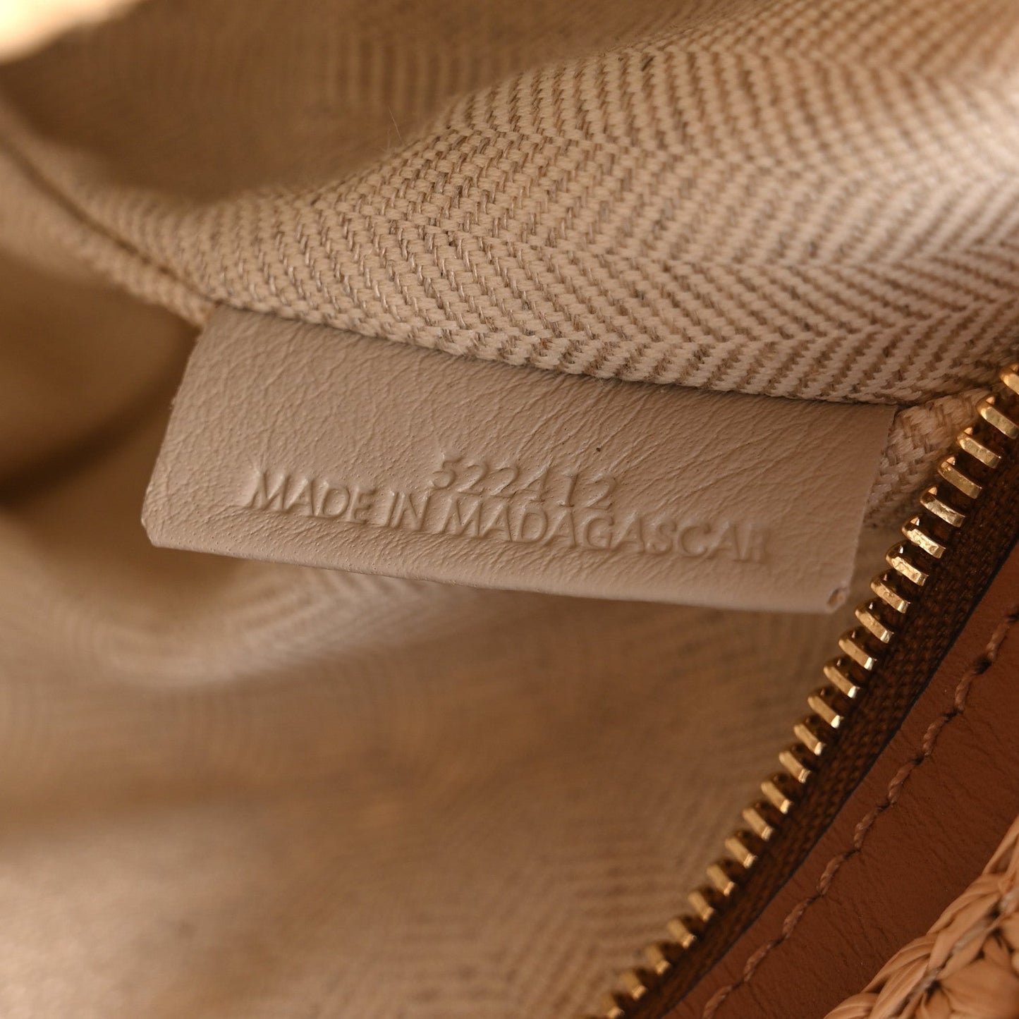 Calfskin Raffia Slit Pochette Bag Natural Tan