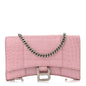 Shiny Calfskin Crocodile Embossed Hourglass Chain Bag Powder Pink